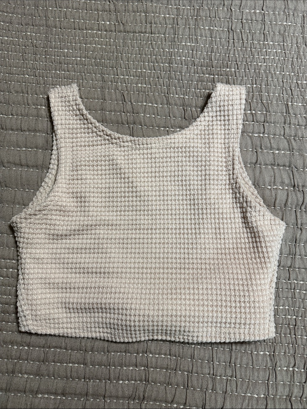 American Eagle Outfitters Cream Waffle Knit Crop Tie Back Tank